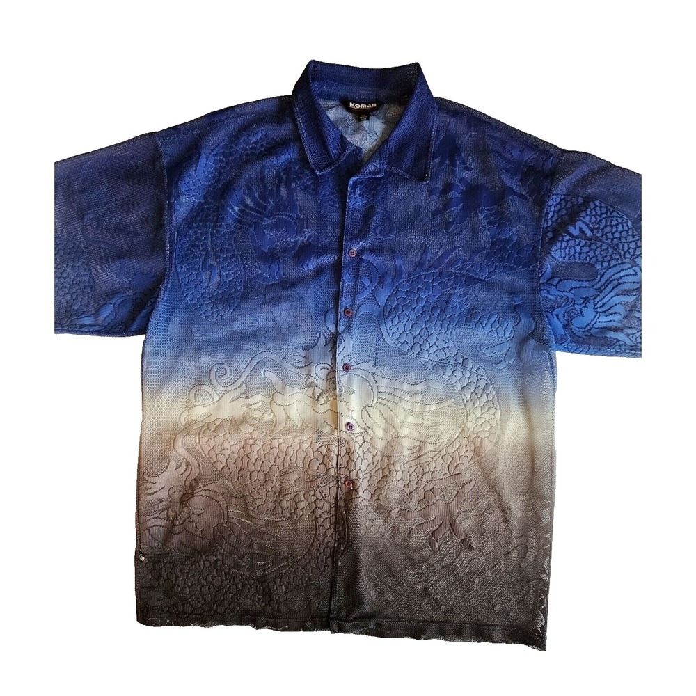 Vintage Koman Sheer Mesh Hawaiian‎ Shirt Men's XXL blue brown tan